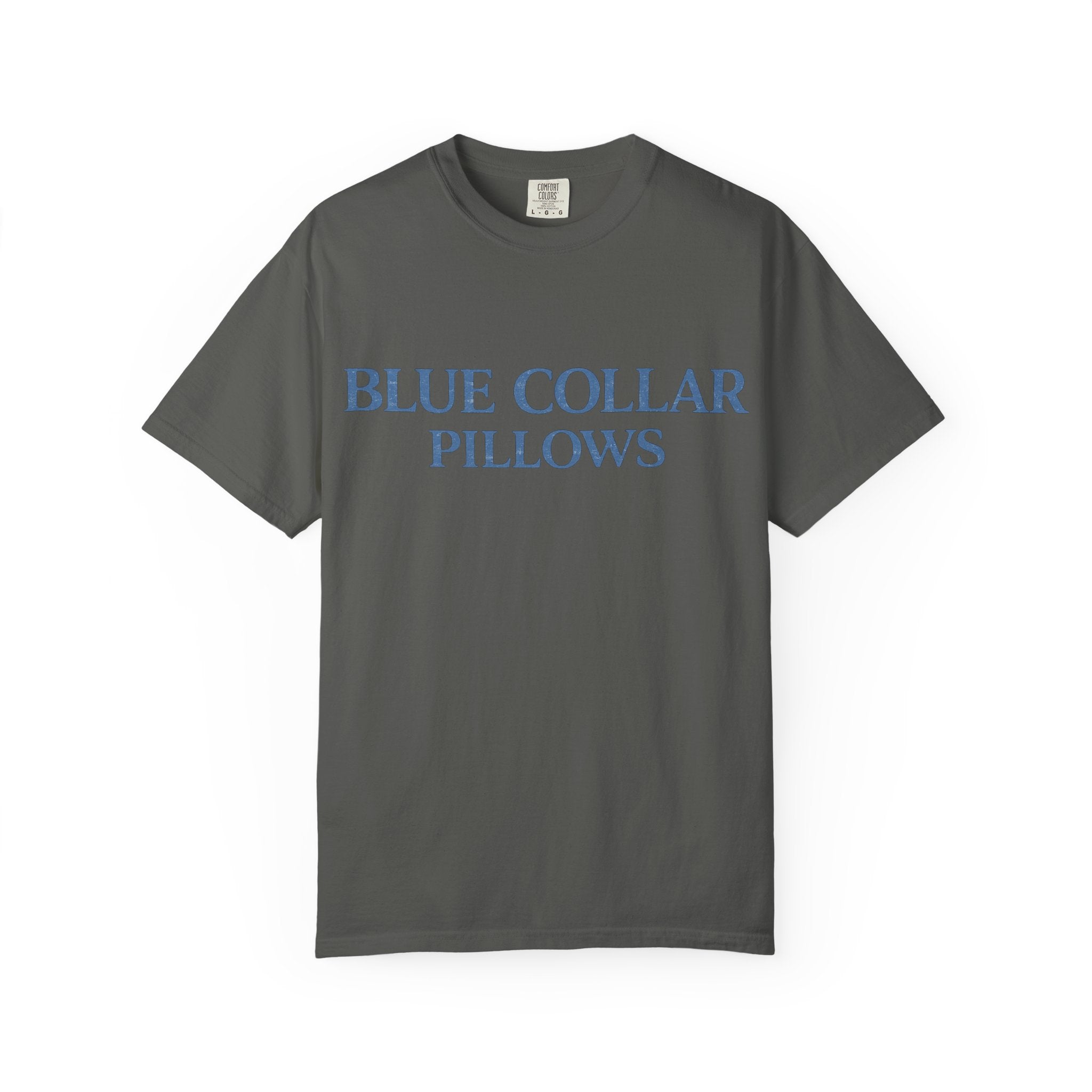 Blue Collar Pillows T-Shirt — Vintage Serif Logo Tee