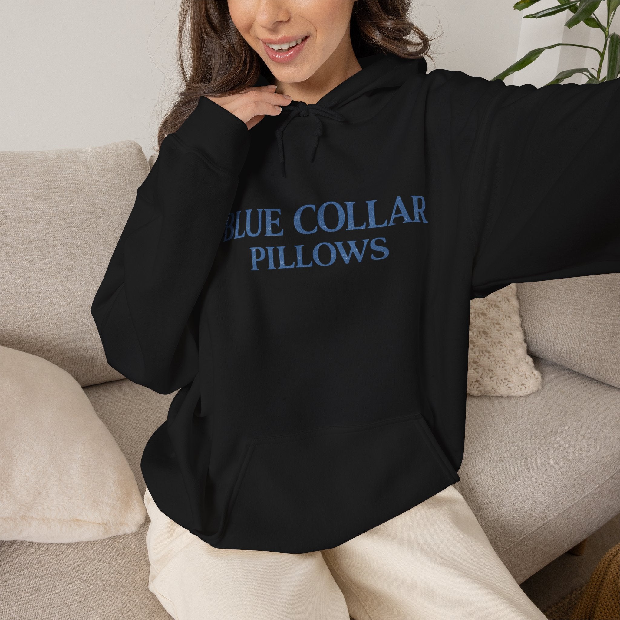 Blue Collar Pillows Hoodie — Minimalist Workwear-Inspired Pullover