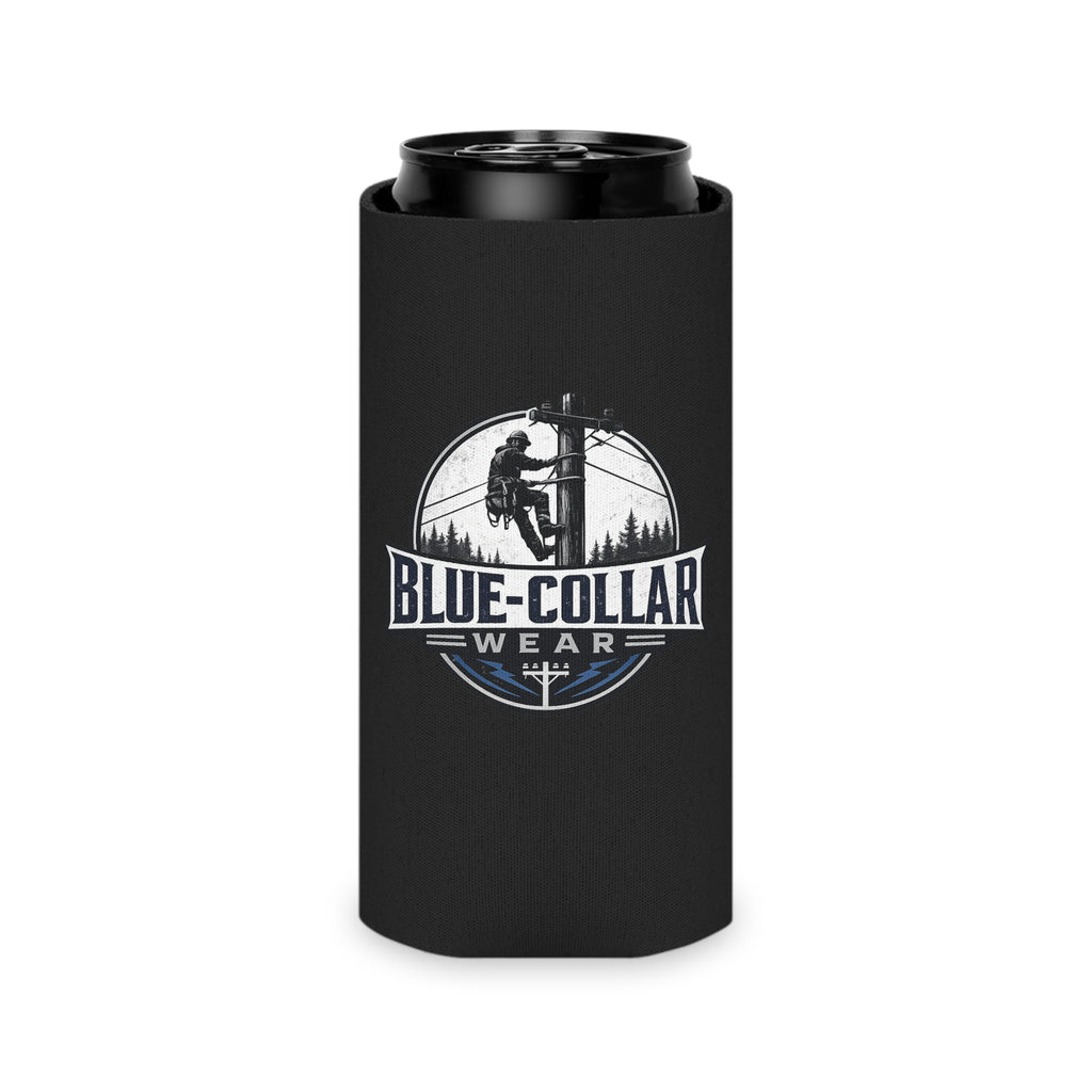 Blue-Collar Wear Can Cooler – Red Insulated Beer Koozie with Lineman Logo