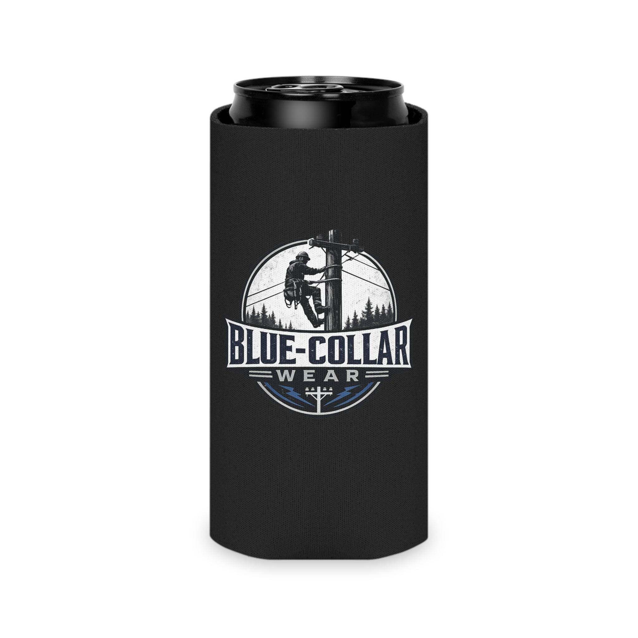 Blue-Collar Wear Can Cooler – Red Insulated Beer Koozie with Lineman Logo