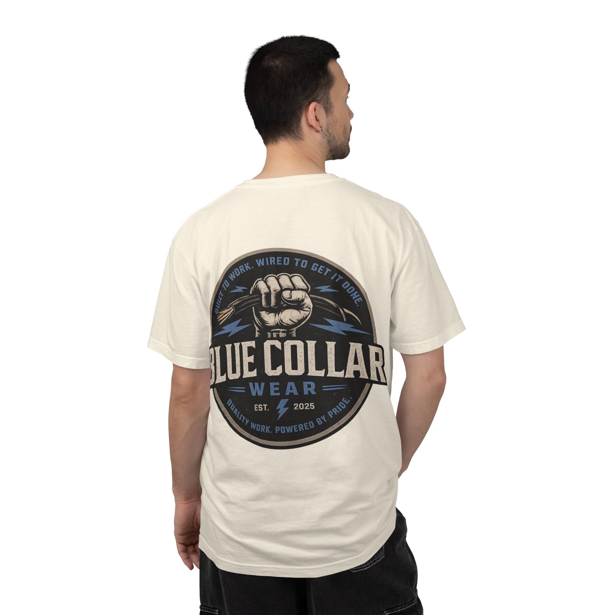Blue Collar T-Shirt — Retro Workwear Fist Logo