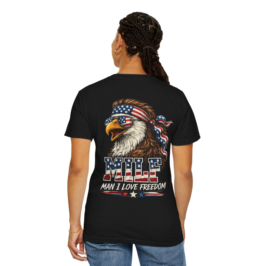 T-Shirt — 'MILE Man I Love Freedom' Patriotic Eagle Graphic